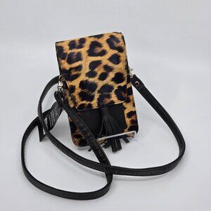 NWT K. Carroll Secure Style RFID Phone Crossbody Bag Leopard Black Tassel